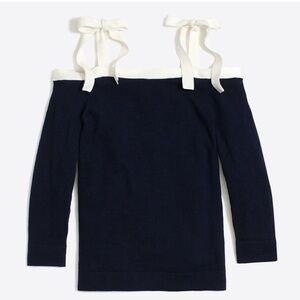 J. Crew Blue and Cream Off-the-Shoulder Sweater